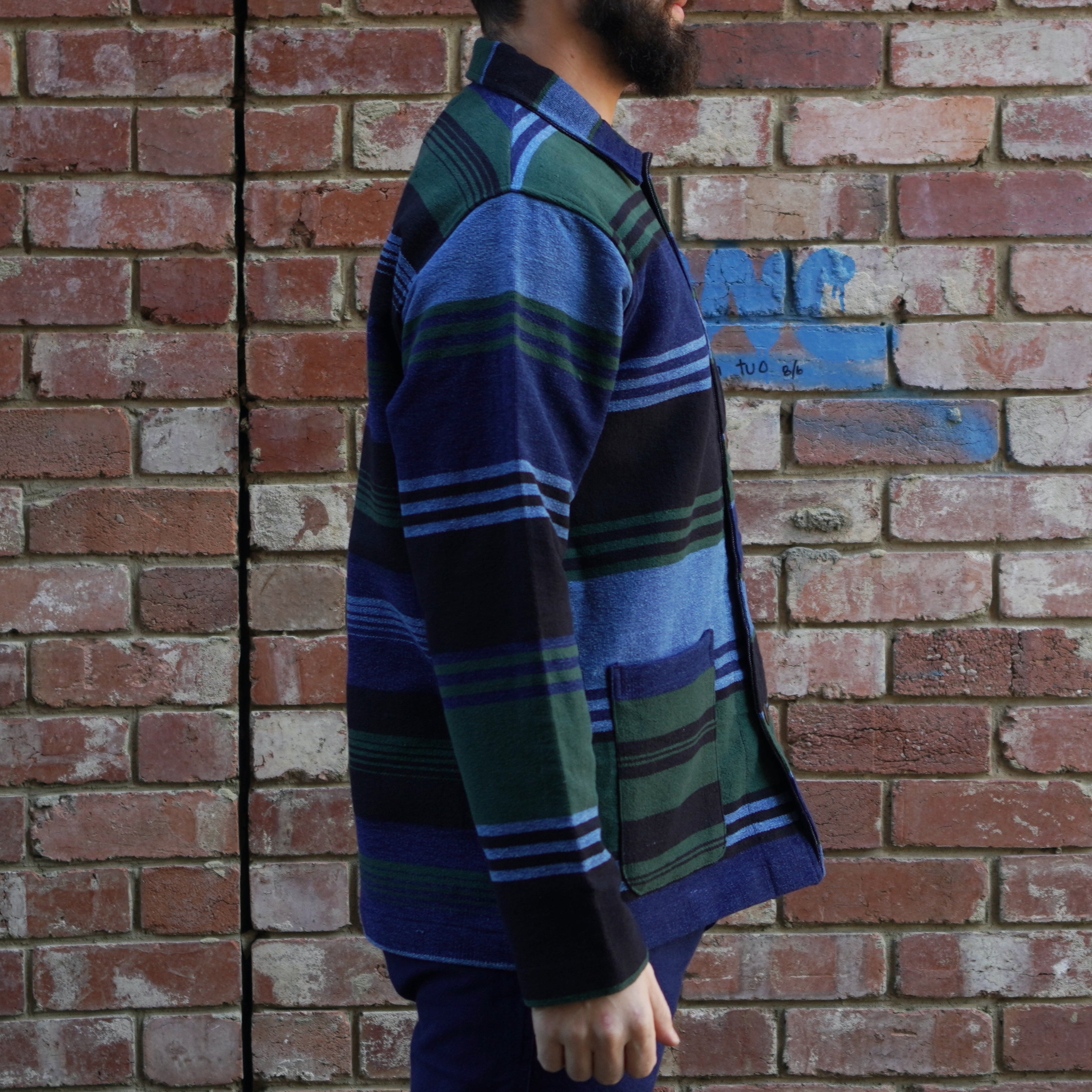 Stout Shirt Jacket / Navy Green Stripe