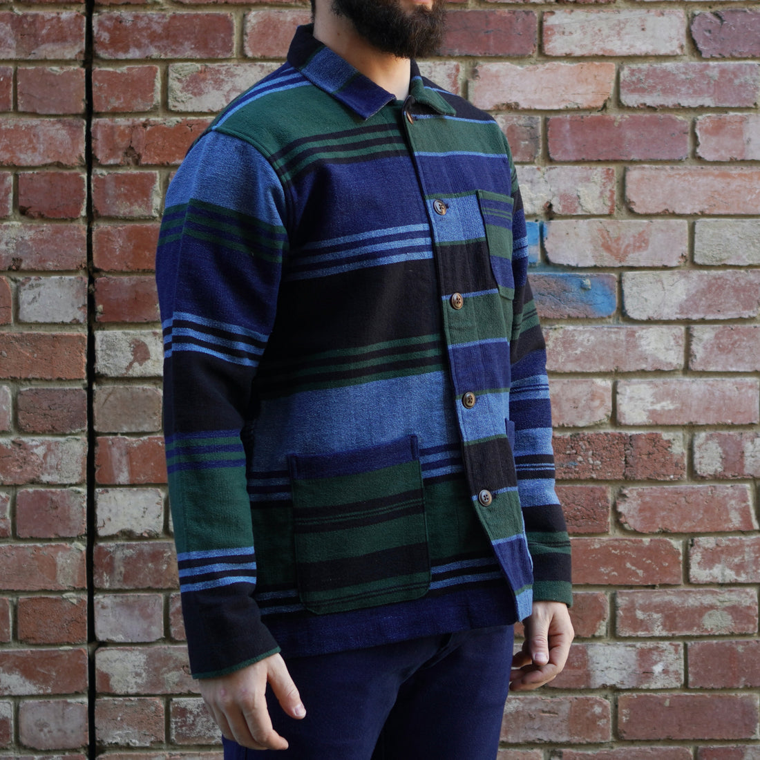 Stout Shirt Jacket / Navy Green Stripe