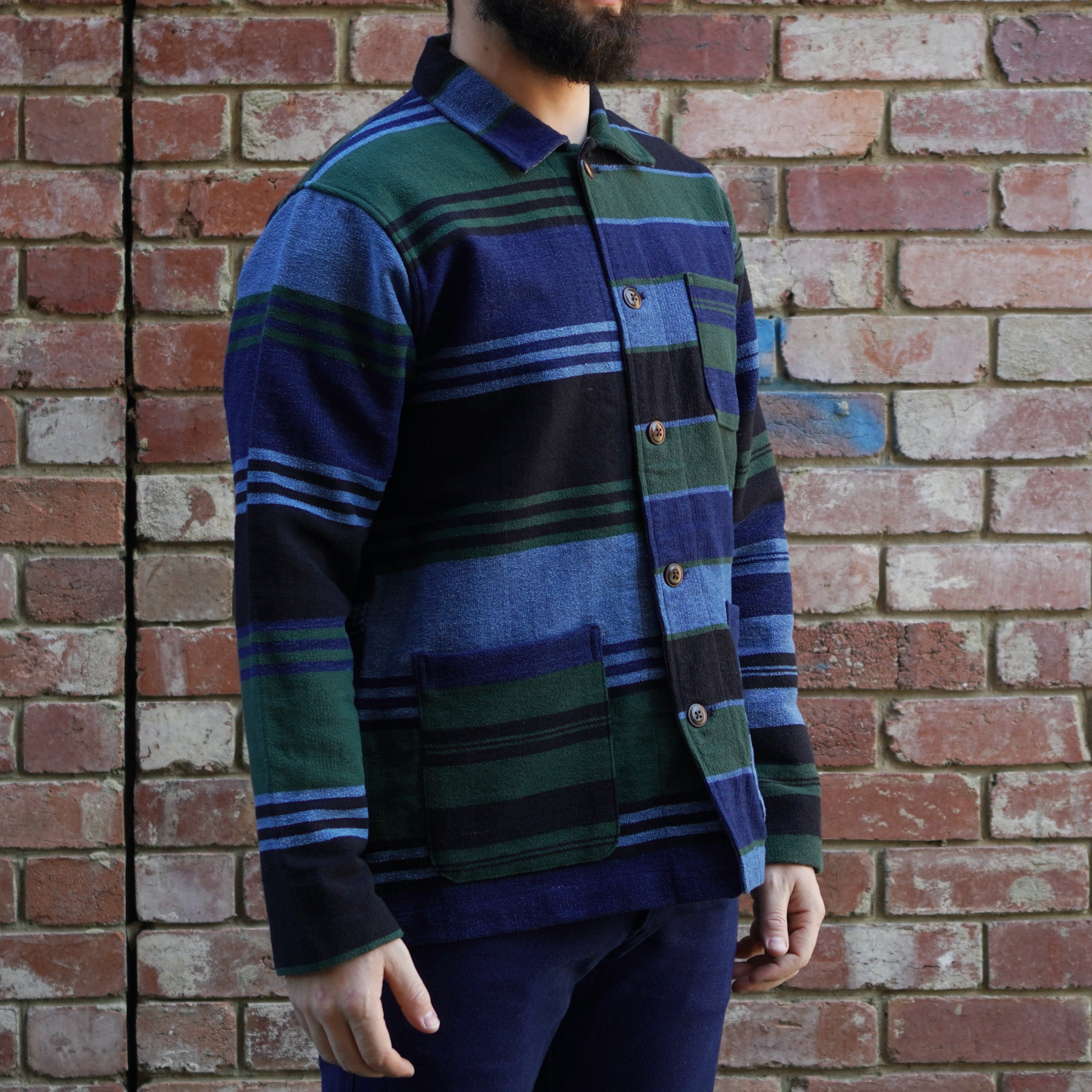 Stout Shirt Jacket / Navy Green Stripe