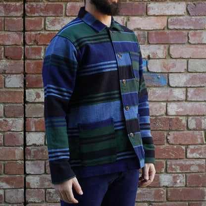Stout Shirt Jacket / Navy Green Stripe