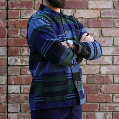 Stout Shirt Jacket / Navy Green Stripe