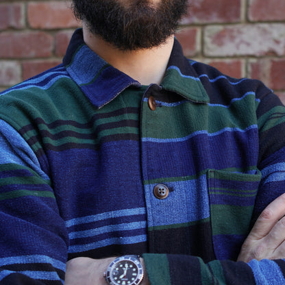 Stout Shirt Jacket / Navy Green Stripe