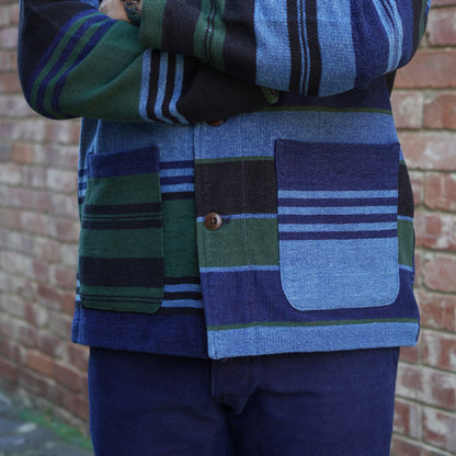 Stout Shirt Jacket / Navy Green Stripe