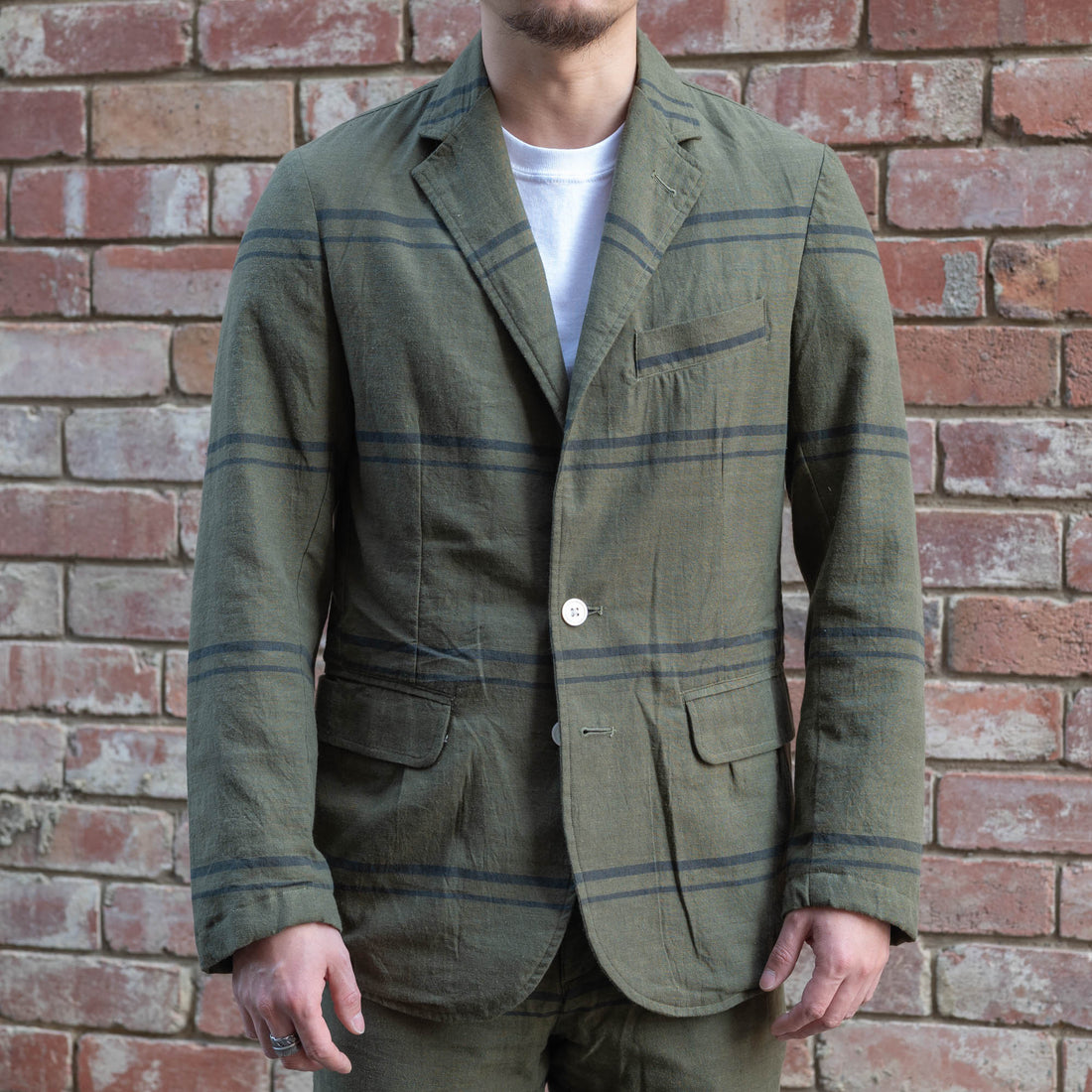 Two Button Jacket / Olive Stripe