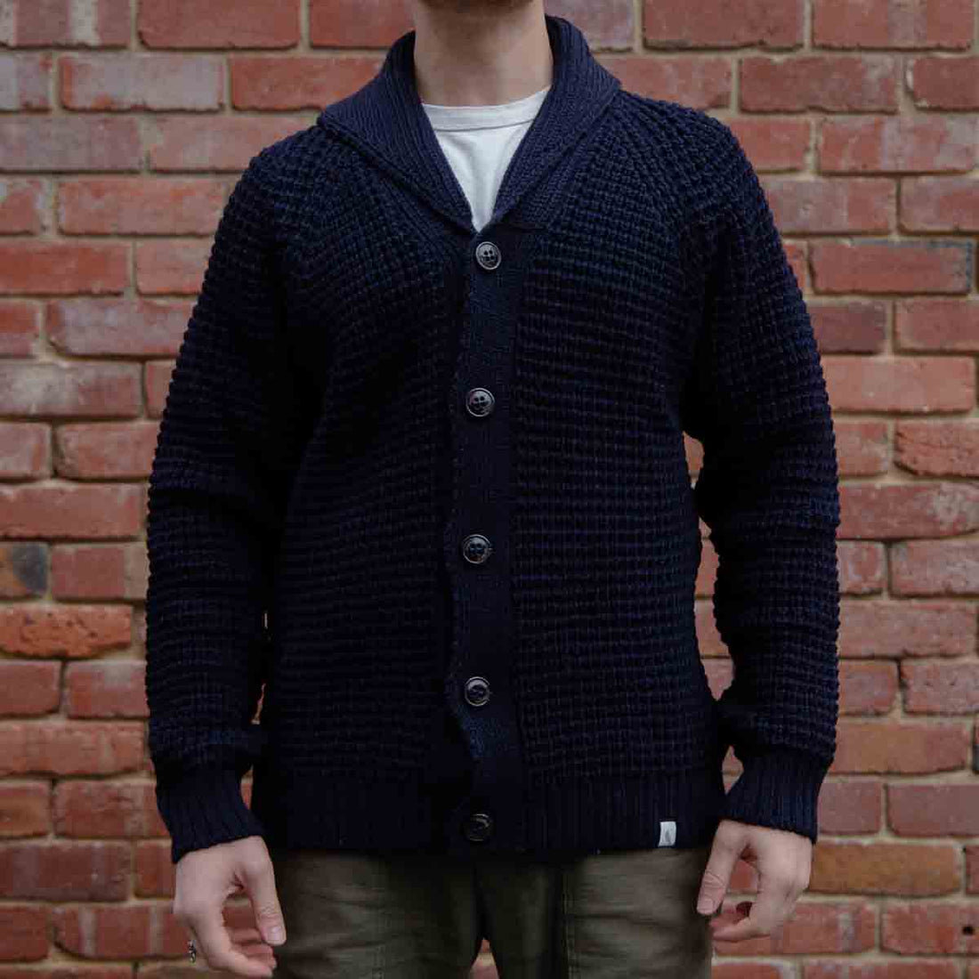Waffle Shawl Cardigan / Navy