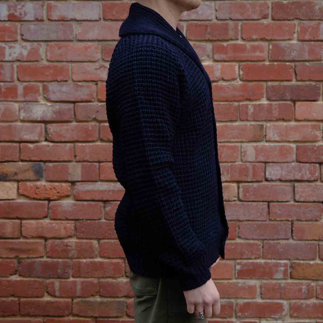 Waffle Shawl Cardigan / Navy