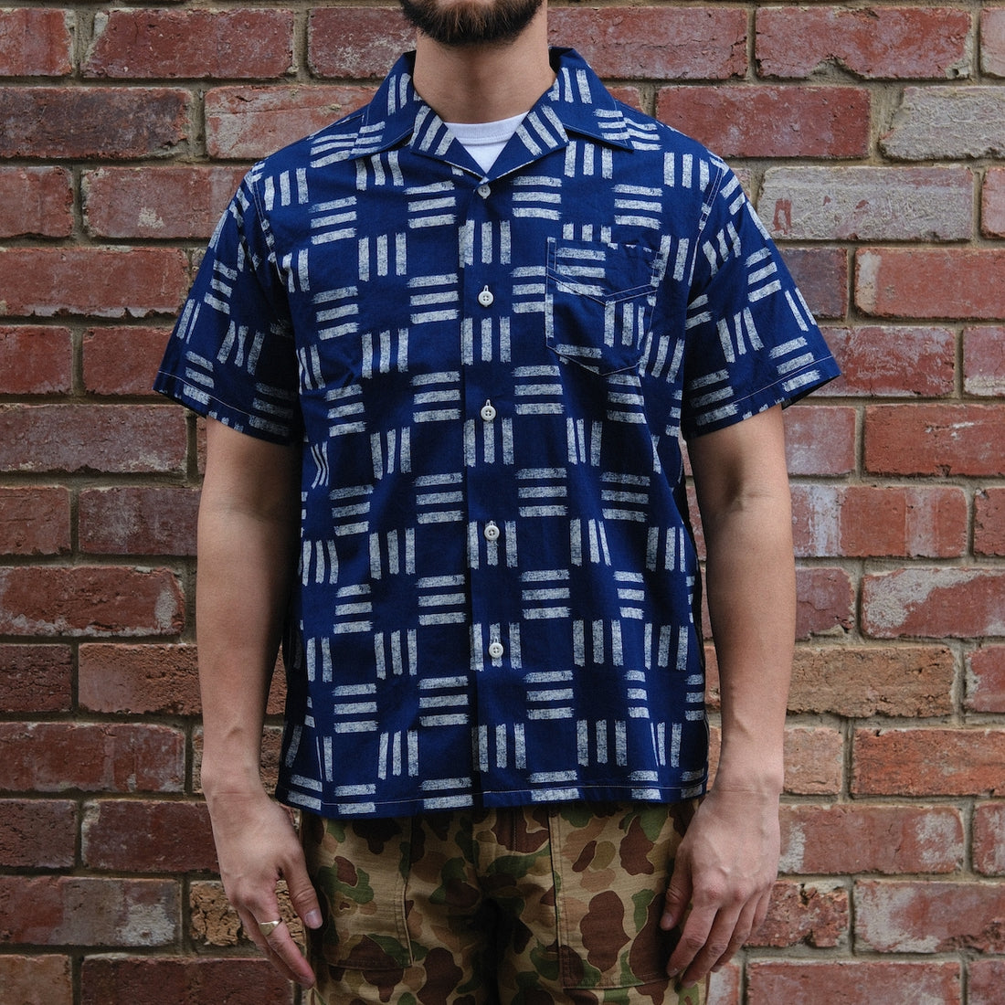 25S-PIS1 / Hawaiian Shirt / Indigo Check