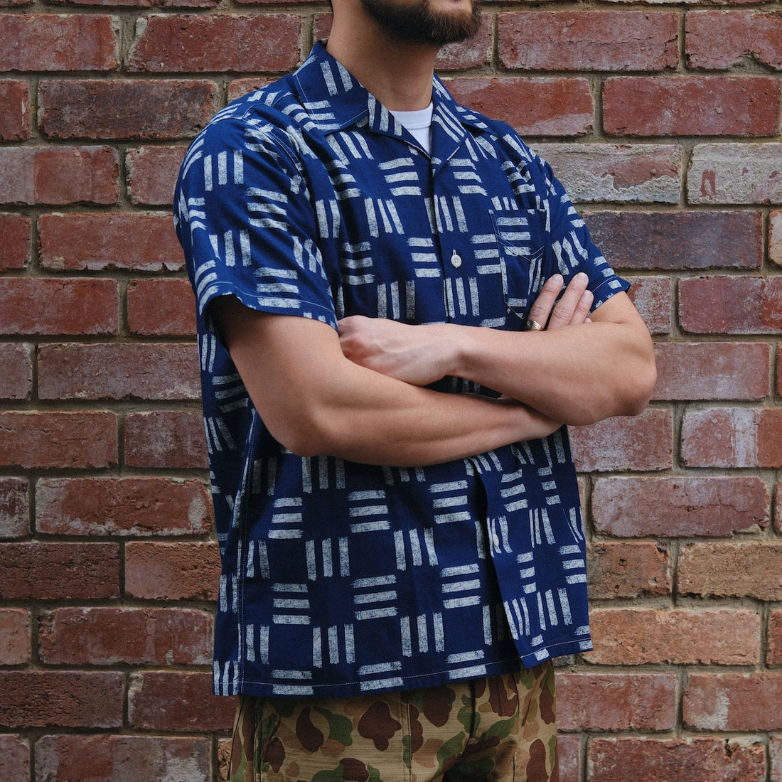 25S-PIS1 / Hawaiian Shirt / Indigo Check