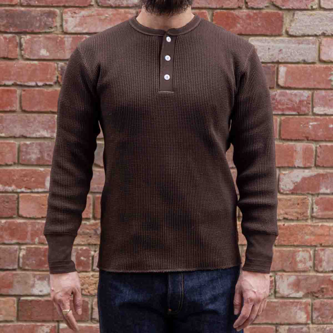 Henley Waffle Tee / Dark Brown