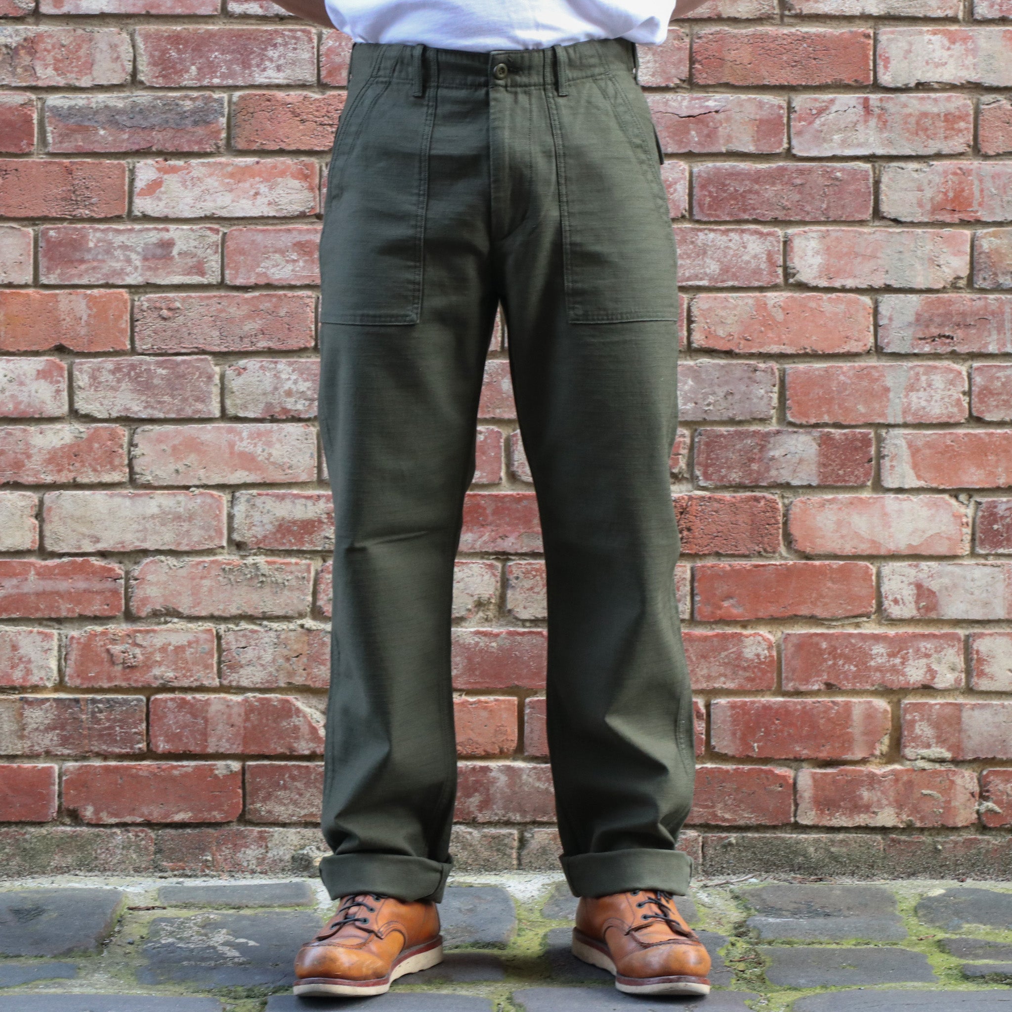 Straight Fatigue Pants Olive Sateen