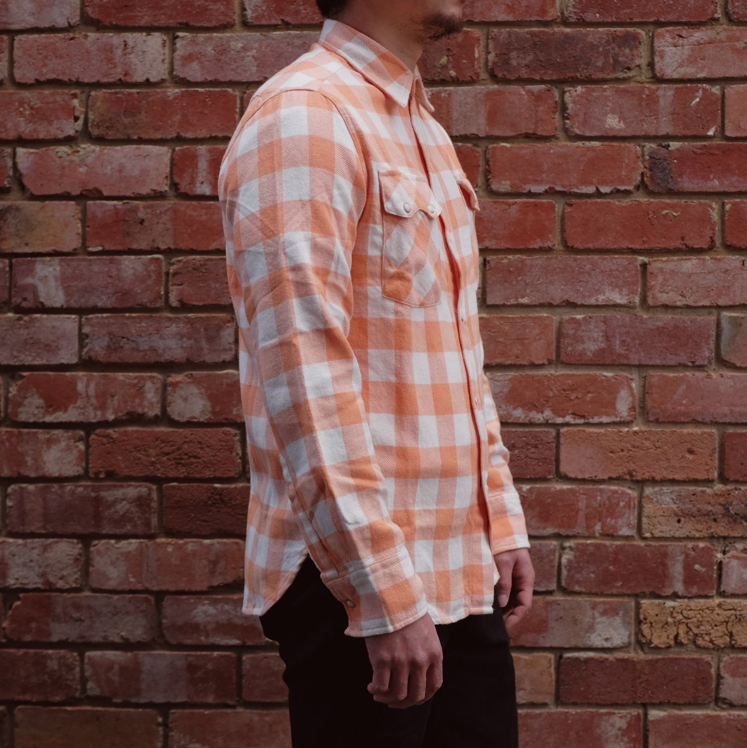 Flannel Work Shirt / Orange Plaid Flannel